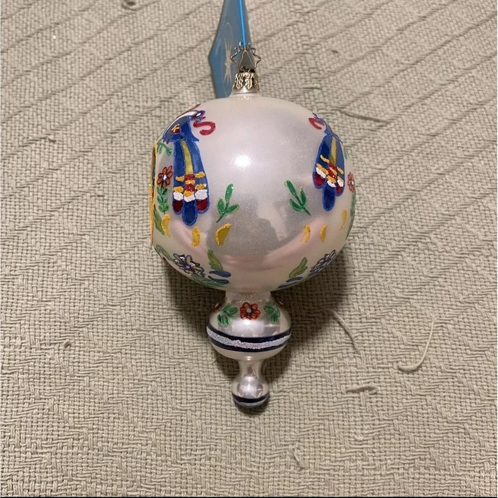 2 Christopher Radko Fantasia 20th Anniversary Glass Ornament Teardrop Peppermint